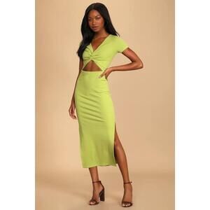Lulus Style Twist Lime Green Twist Front Cutout Midi Dress - Size M